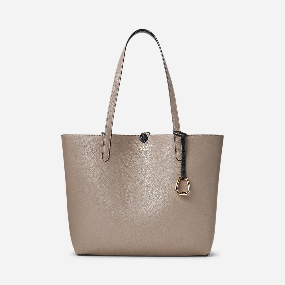 Faux-Leather Medium Reversible Tote Bag - Black/Taupe