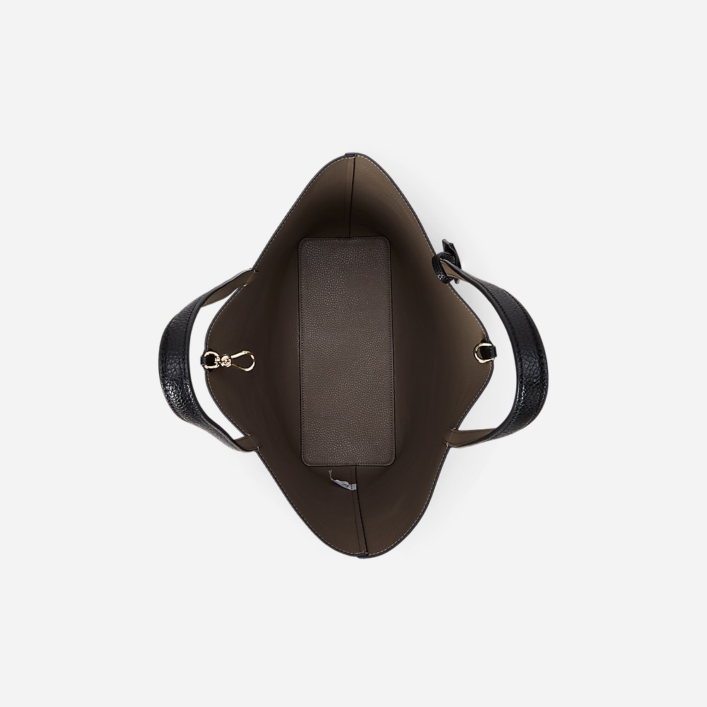 Faux-Leather Medium Reversible Tote Bag - Black/Taupe
