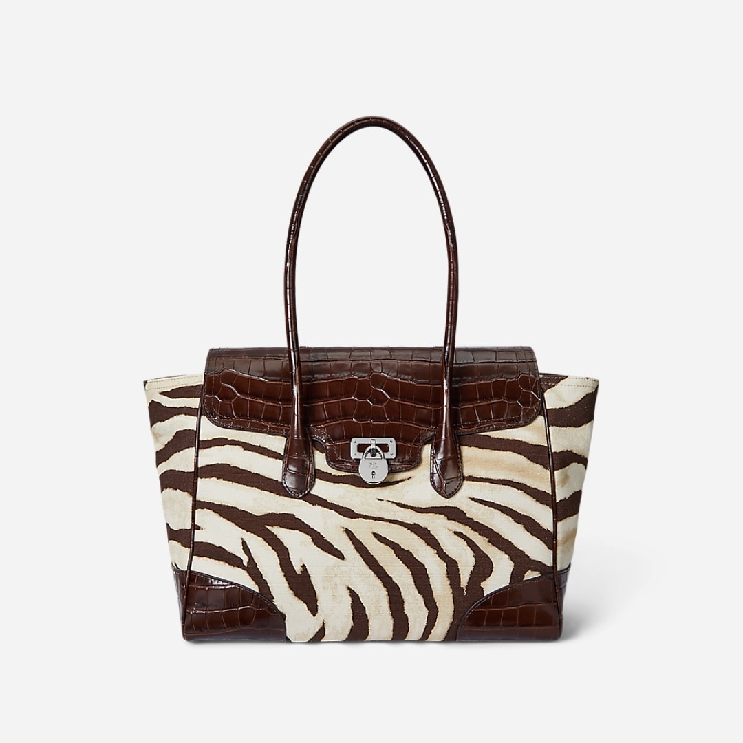 Zebra-Print Canvas Large Tanner Satchel - Zebra/Dark Hickory
