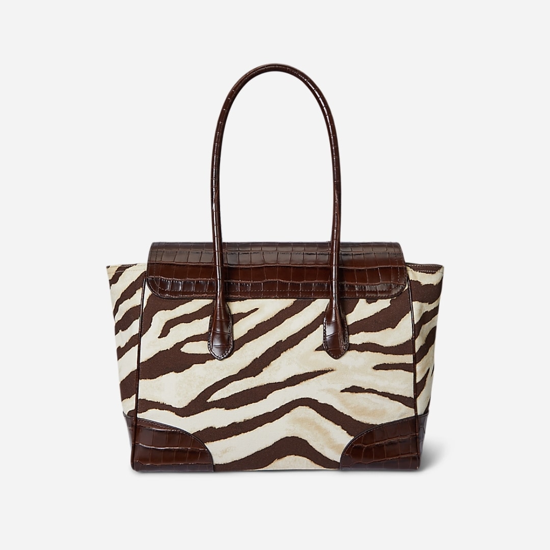 Zebra-Print Canvas Large Tanner Satchel - Zebra/Dark Hickory