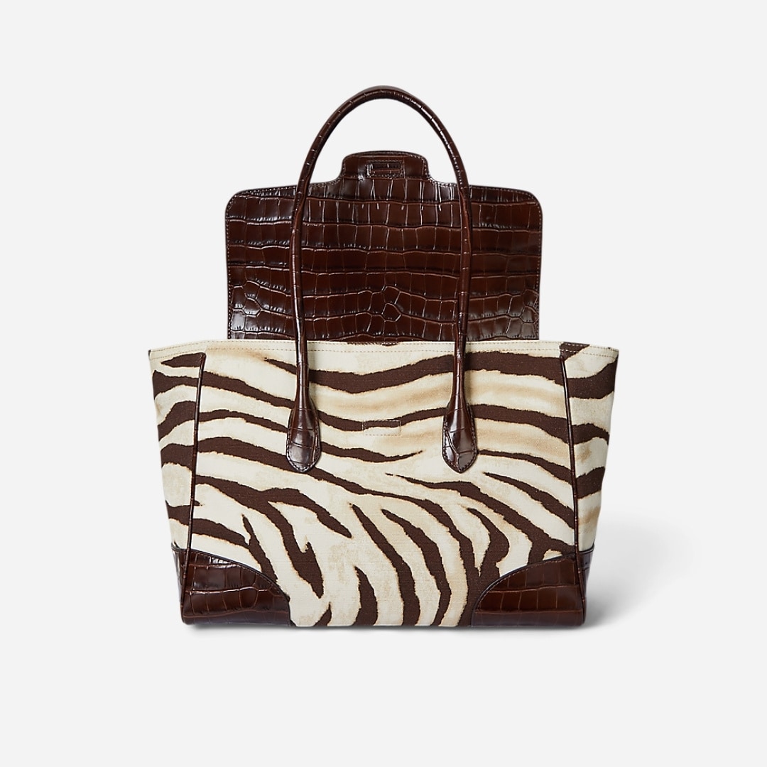 Zebra-Print Canvas Large Tanner Satchel - Zebra/Dark Hickory