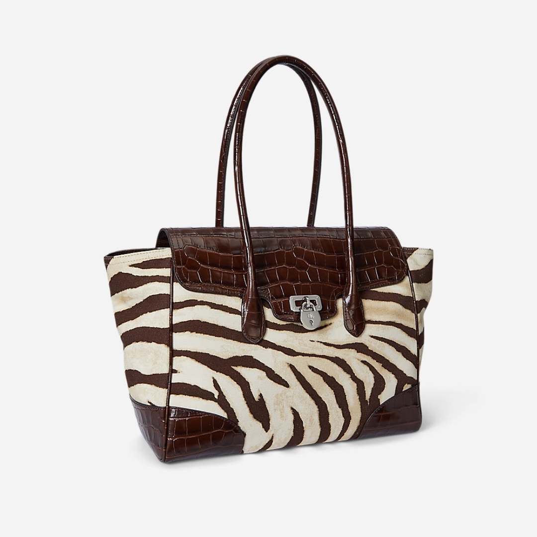 Zebra-Print Canvas Large Tanner Satchel - Zebra/Dark Hickory