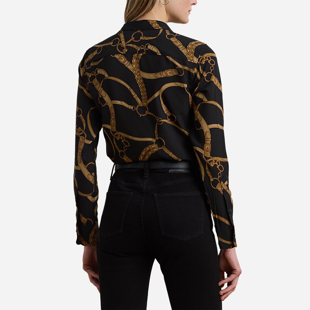 Classic Fit Belting-Print Crepe Shirt - Black/Tan