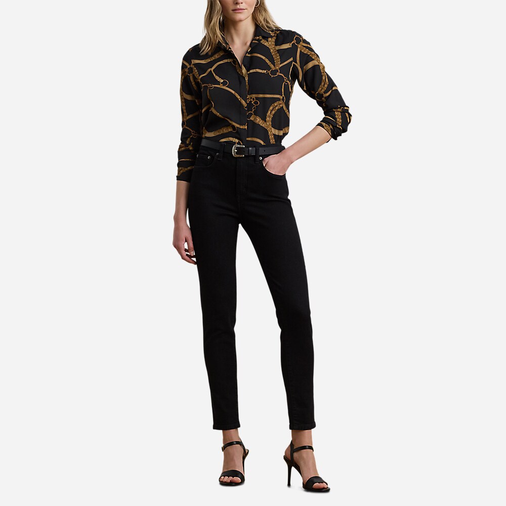 Classic Fit Belting-Print Crepe Shirt - Black/Tan