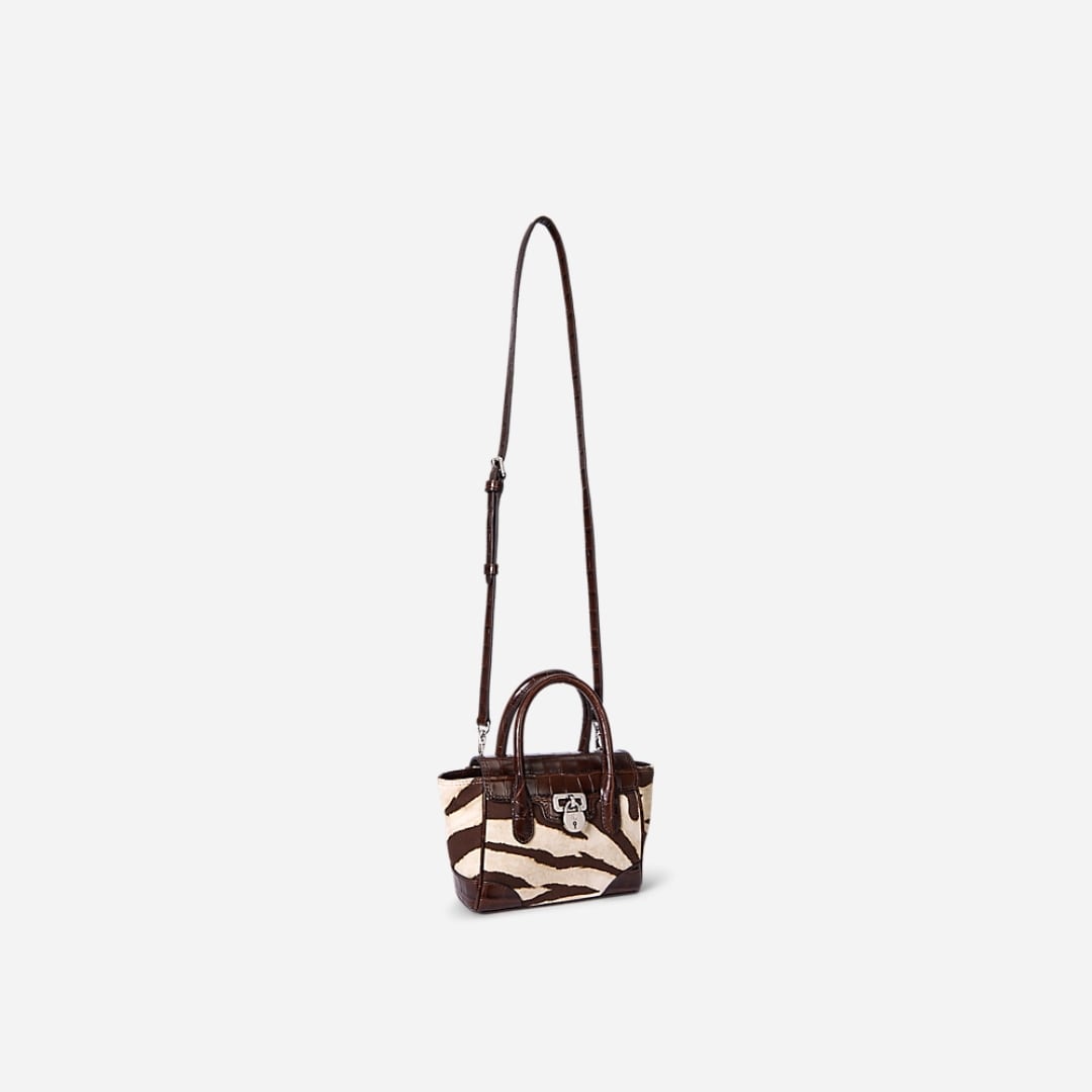 Zebra-Print Canvas Small Tanner Satchel - Zebra/Dark Hickory