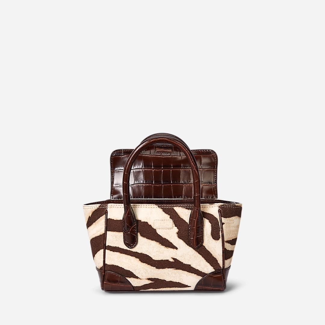 Zebra-Print Canvas Small Tanner Satchel - Zebra/Dark Hickory