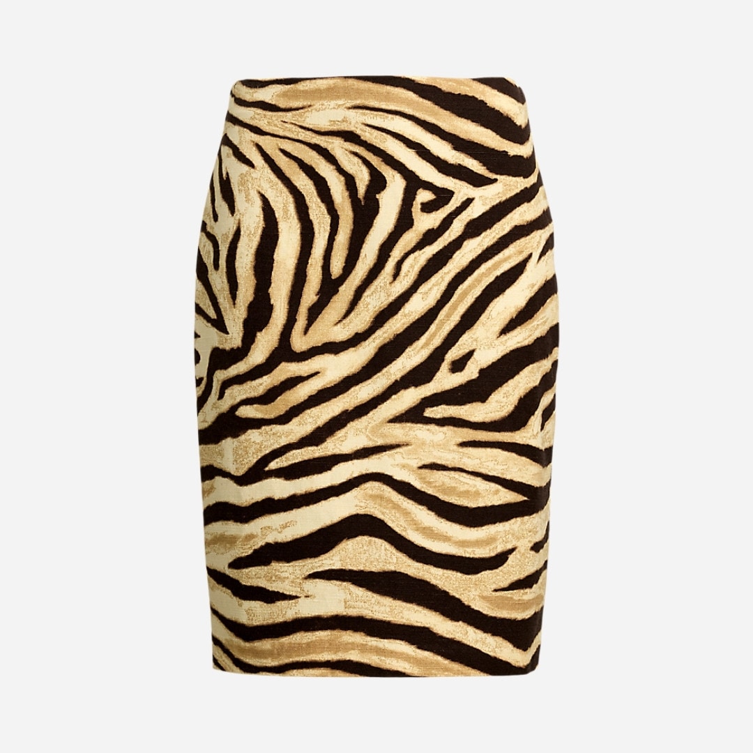 Zebra-Print Linen-Cotton Pencil Skirt - Cream/Brown