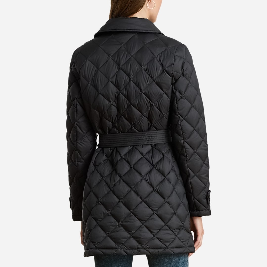 Diamond-Quilted Trench Coat - Black