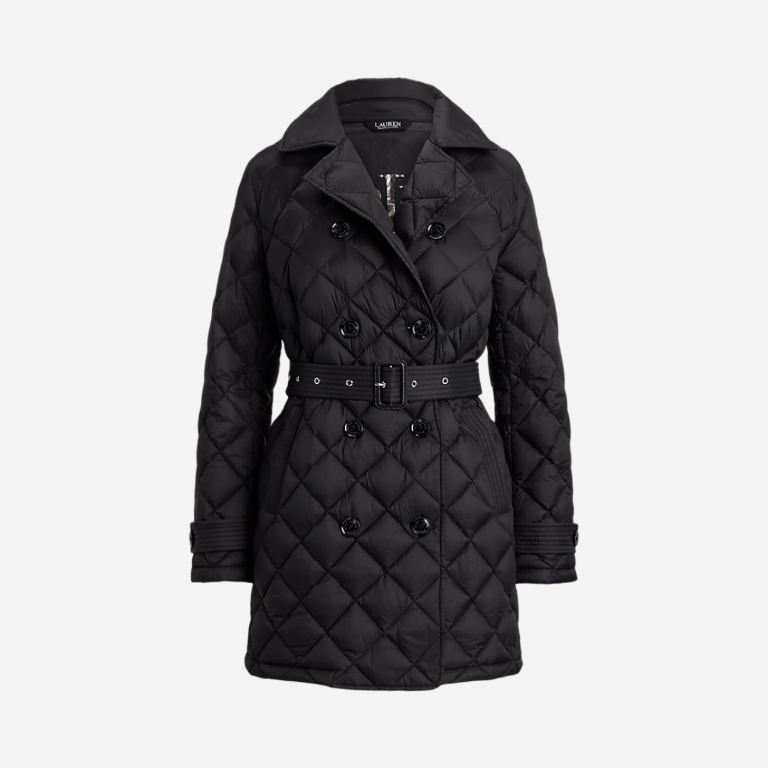 Diamond-Quilted Trench Coat - Black