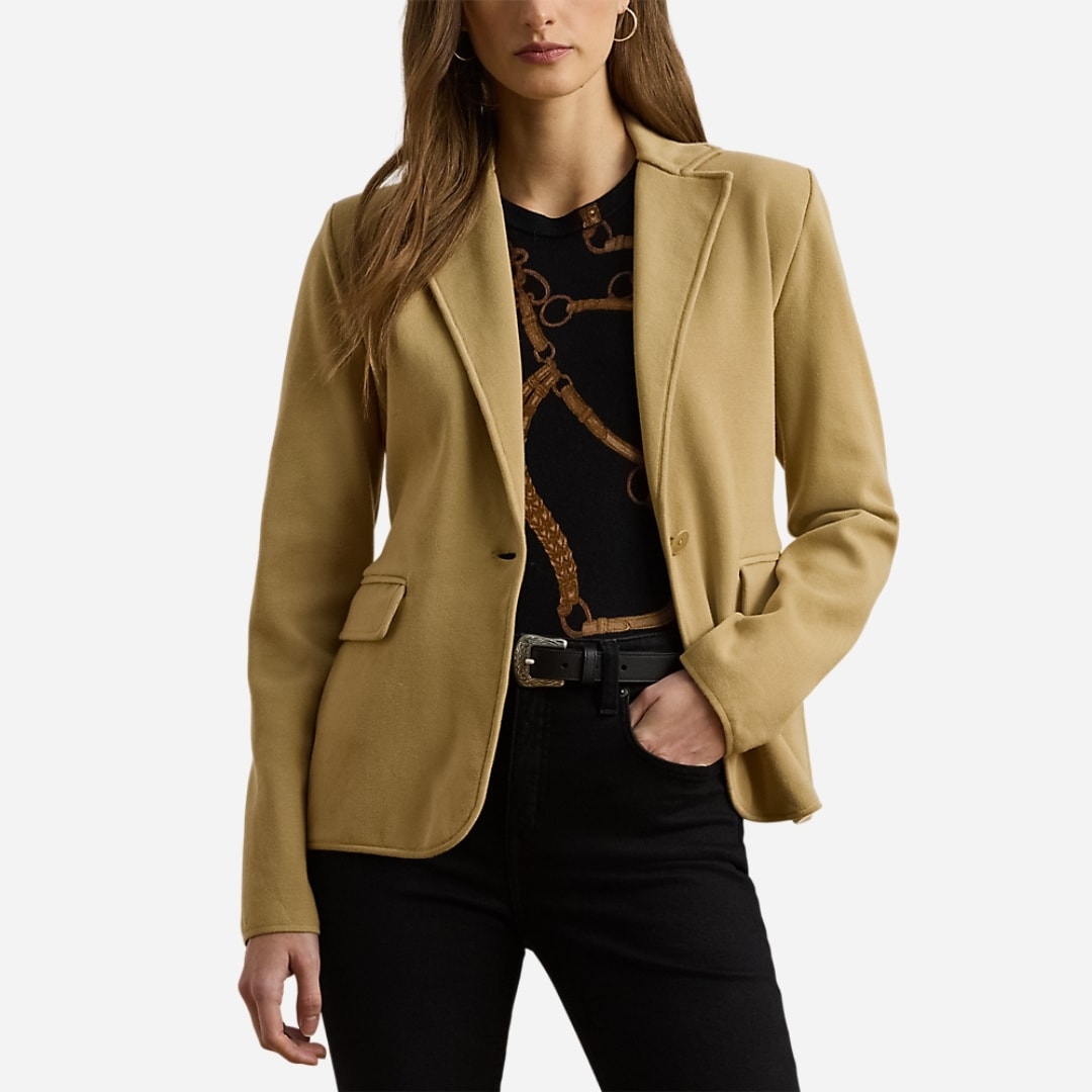 Cotton-Blend Sweater Blazer - Birch Tan