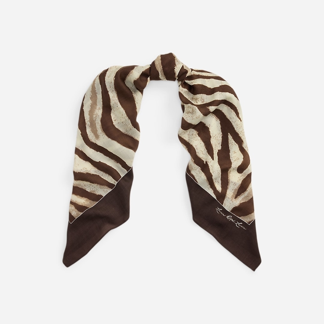 Zebra-Print Square Scarf - Birch Tan