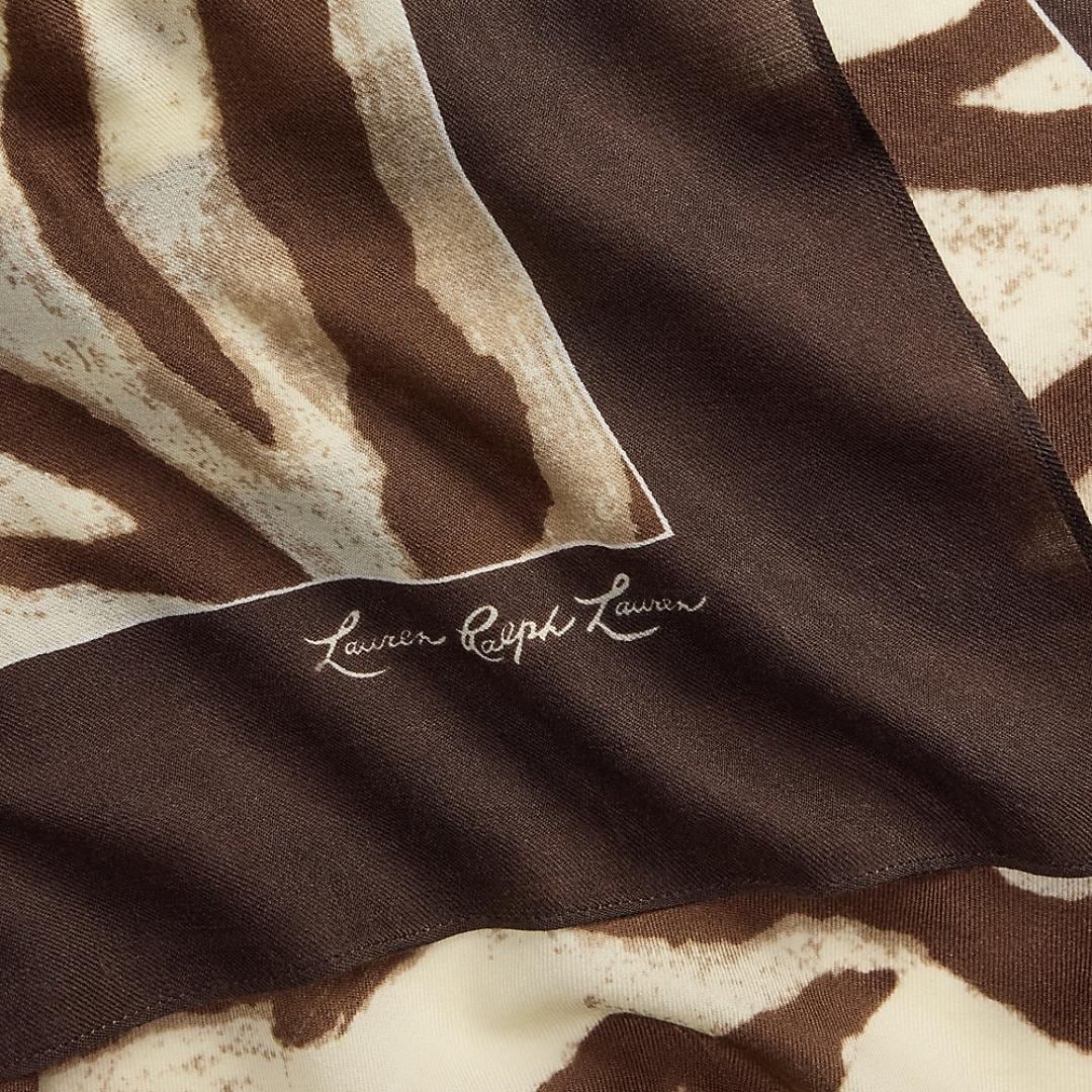Zebra-Print Square Scarf - Birch Tan