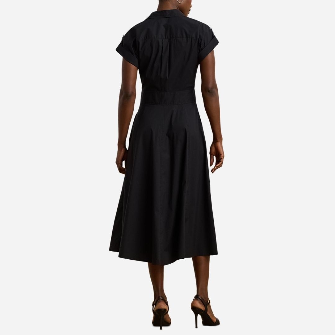 Buckle-Trim Cotton-Blend Shirtdress - Black