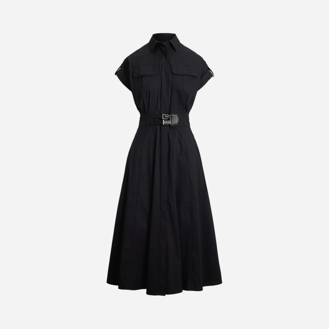 Buckle-Trim Cotton-Blend Shirtdress - Black