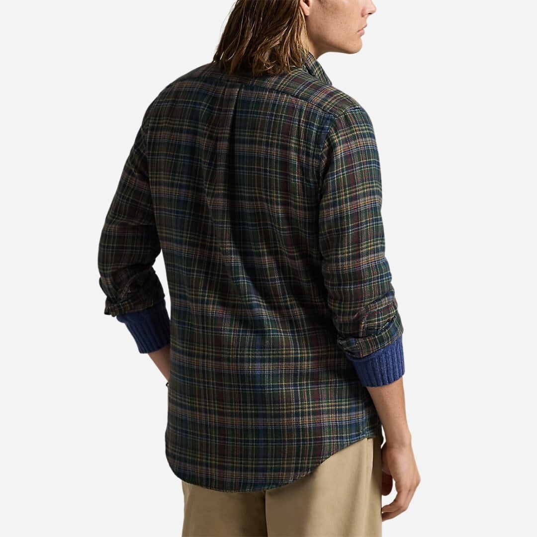 Custom Fit Plaid Brushed Flannel Shirt - Pine Navy Multi