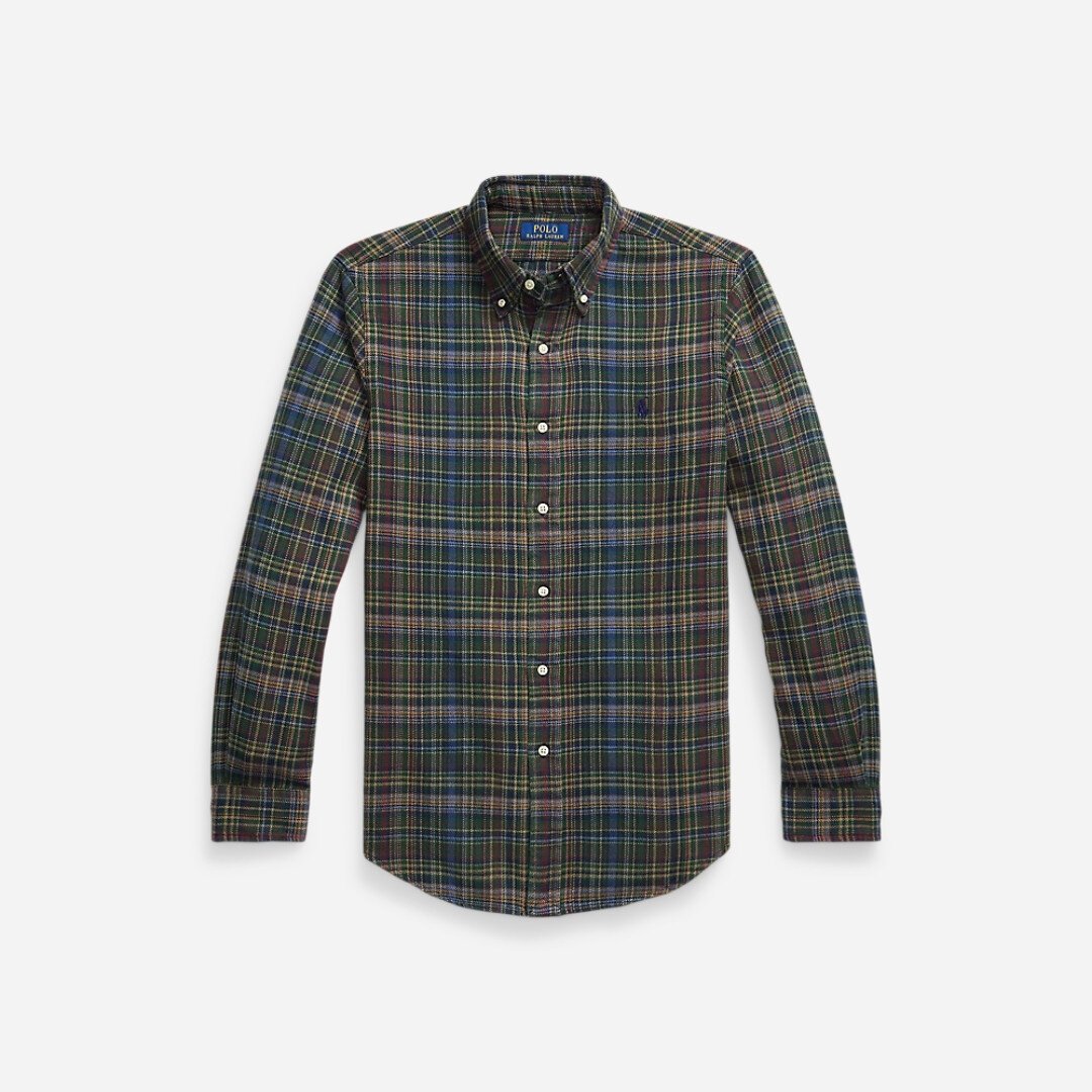 Custom Fit Plaid Brushed Flannel Shirt - Pine Navy Multi