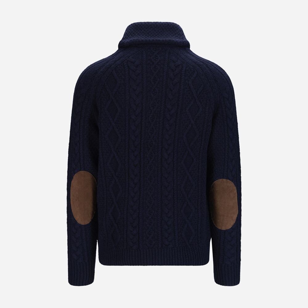 Suede-Patch Wool-Alpaca Cardigan Hunter Navy