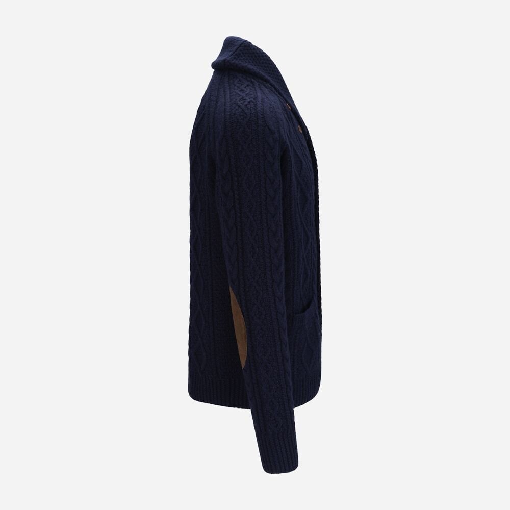 Suede-Patch Wool-Alpaca Cardigan Hunter Navy