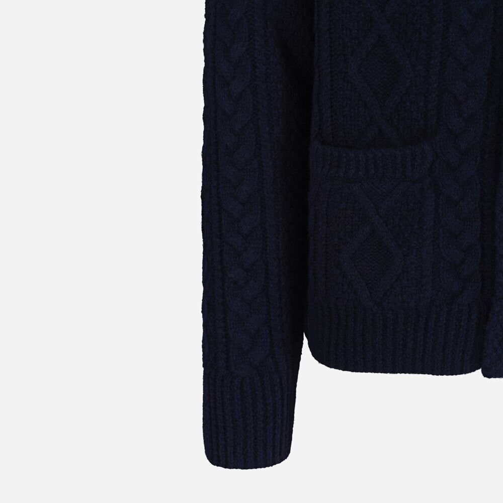 Suede-Patch Wool-Alpaca Cardigan Hunter Navy