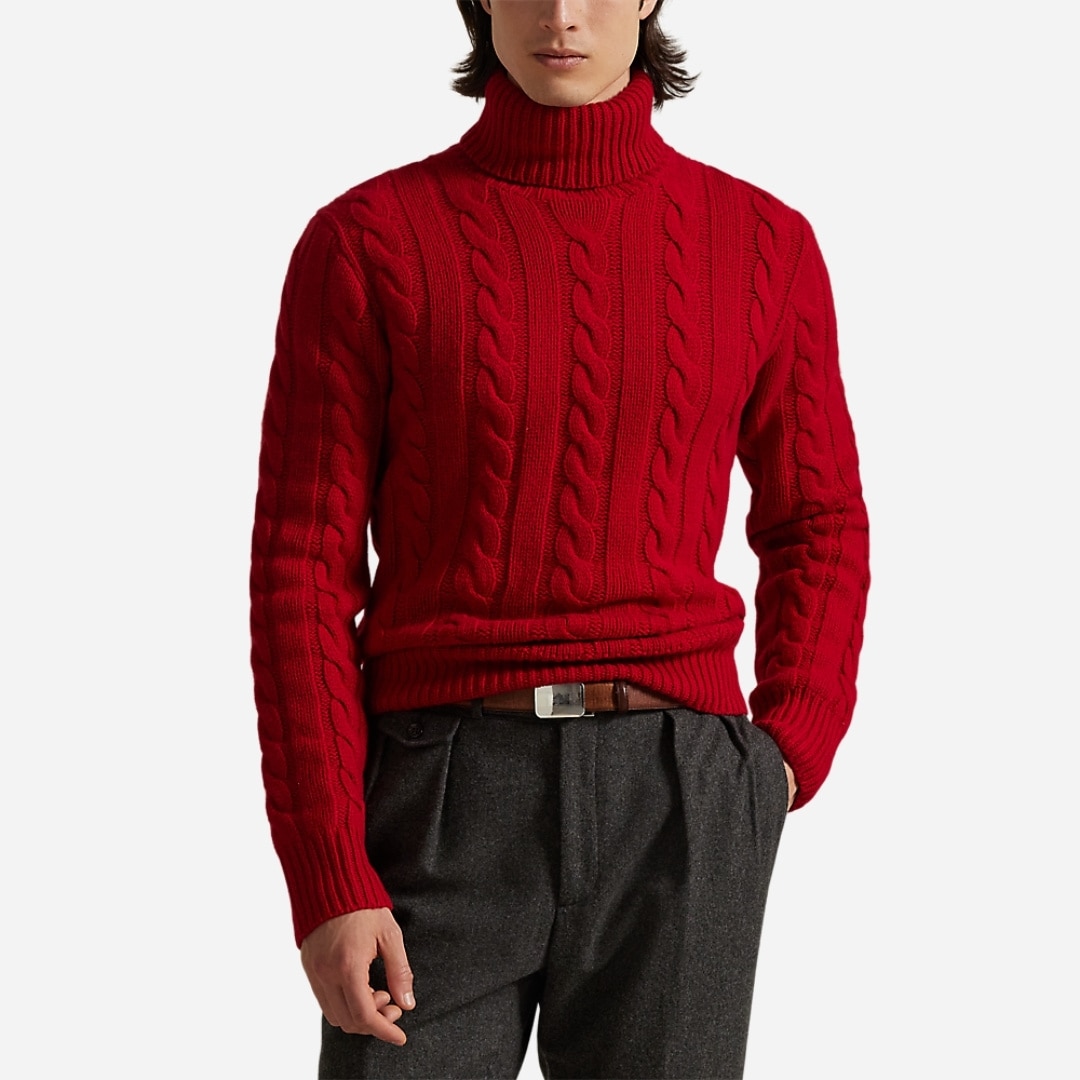 Cable-Knit Wool-Cashmere Sweater - Park Ave Red