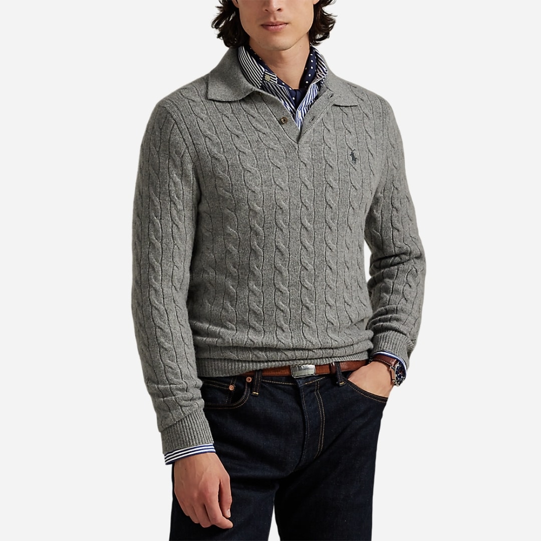 Cable-Knit Wool-Cashmere Sweater - Fawn Grey Heather
