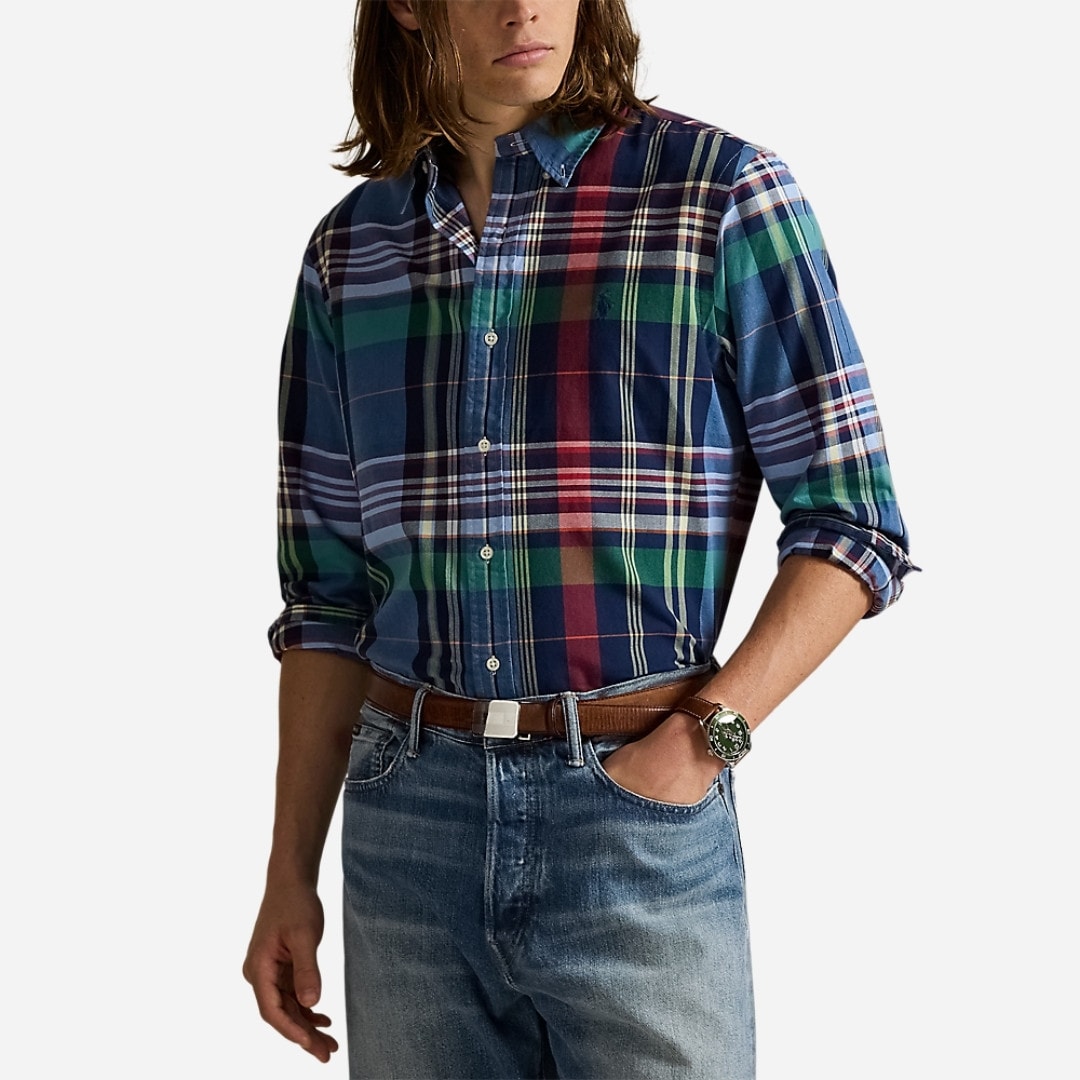Custom Fit Plaid Oxford Shirt - Blue Red Multi