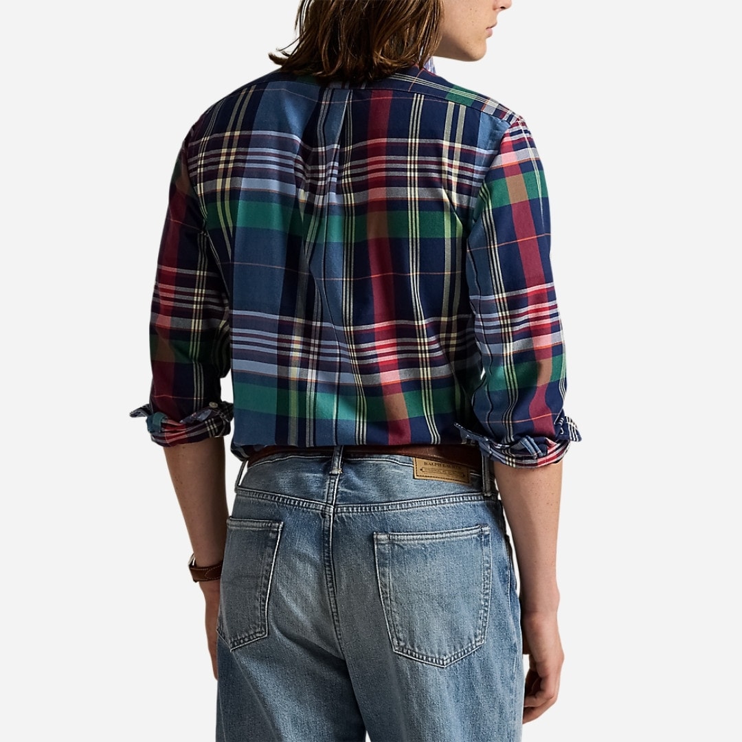 Custom Fit Plaid Oxford Shirt - Blue Red Multi