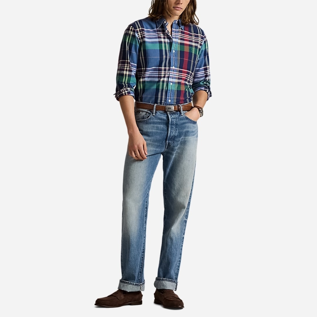 Custom Fit Plaid Oxford Shirt - Blue Red Multi