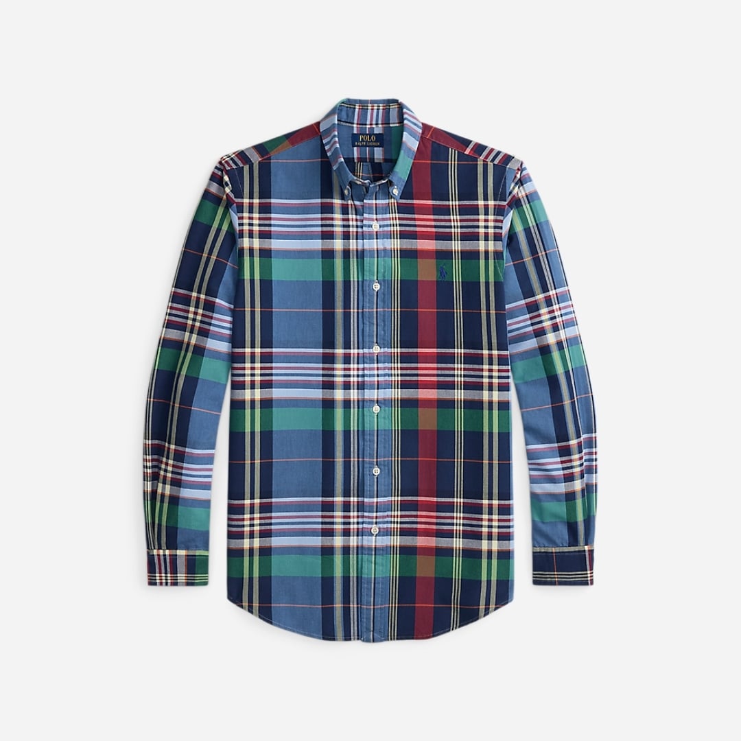 Custom Fit Plaid Oxford Shirt - Blue Red Multi
