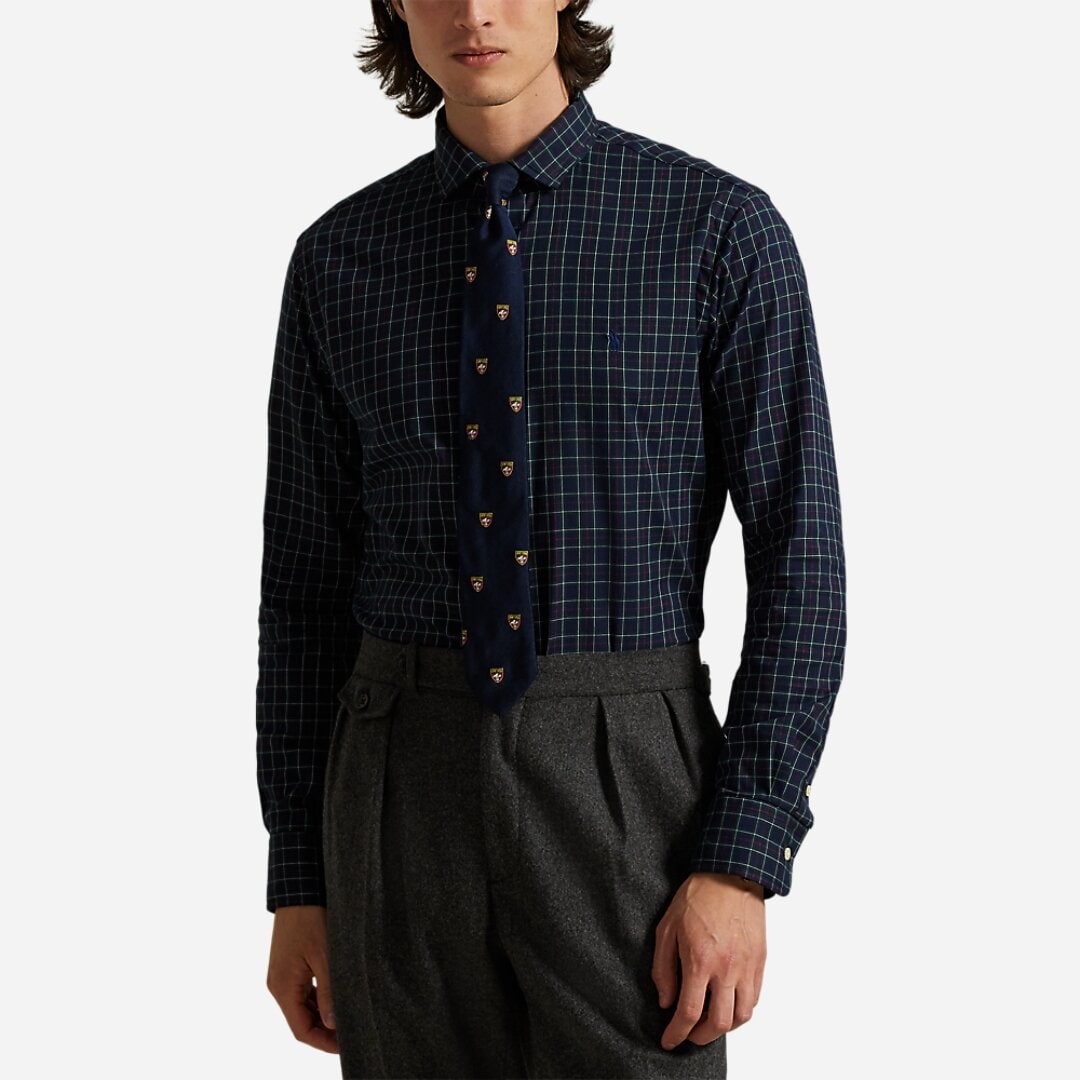 Custom Fit Plaid Twill Shirt - Navy Forest Multi