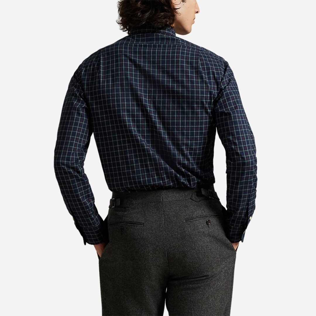 Custom Fit Plaid Twill Shirt - Navy Forest Multi