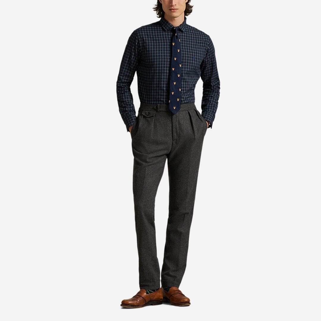Custom Fit Plaid Twill Shirt - Navy Forest Multi