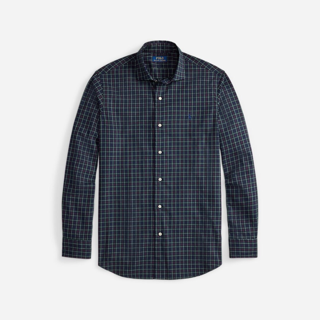 Custom Fit Plaid Twill Shirt - Navy Forest Multi