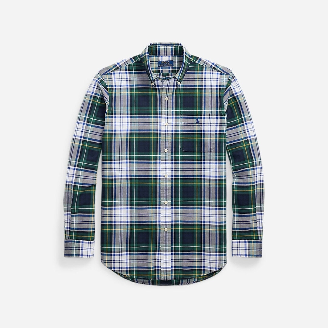 Custom Fit Plaid Oxford Shirt - Green/Blue Multi