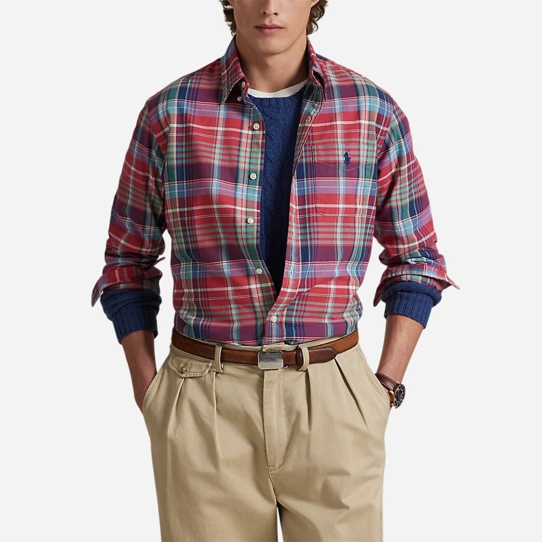 Custom Fit Plaid Oxford Shirt - Red Green Multi