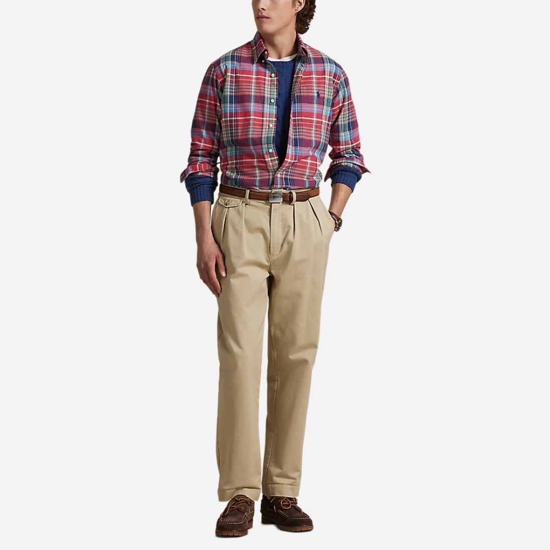 Custom Fit Plaid Oxford Shirt - Red Green Multi