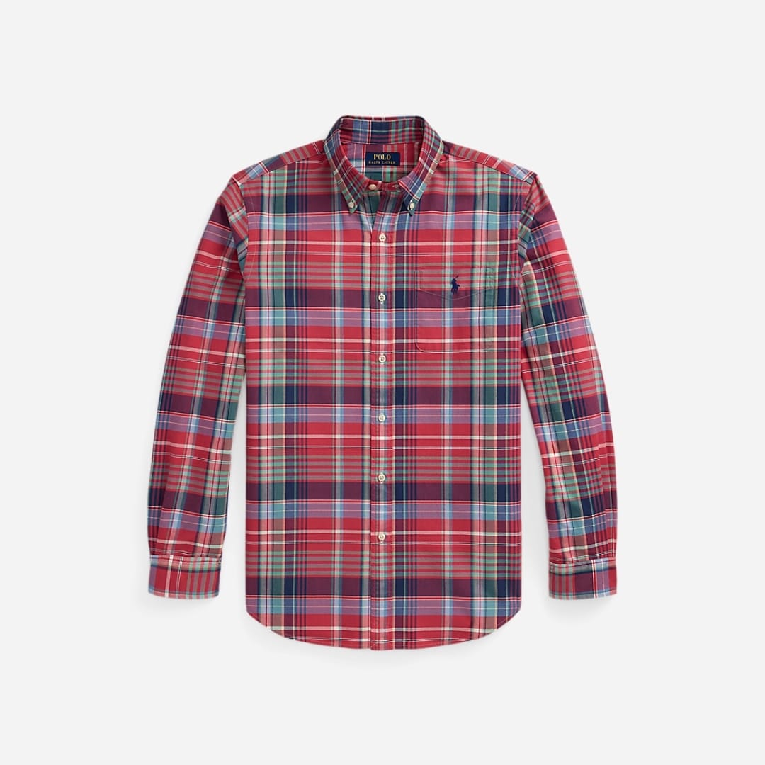 Custom Fit Plaid Oxford Shirt - Red Green Multi