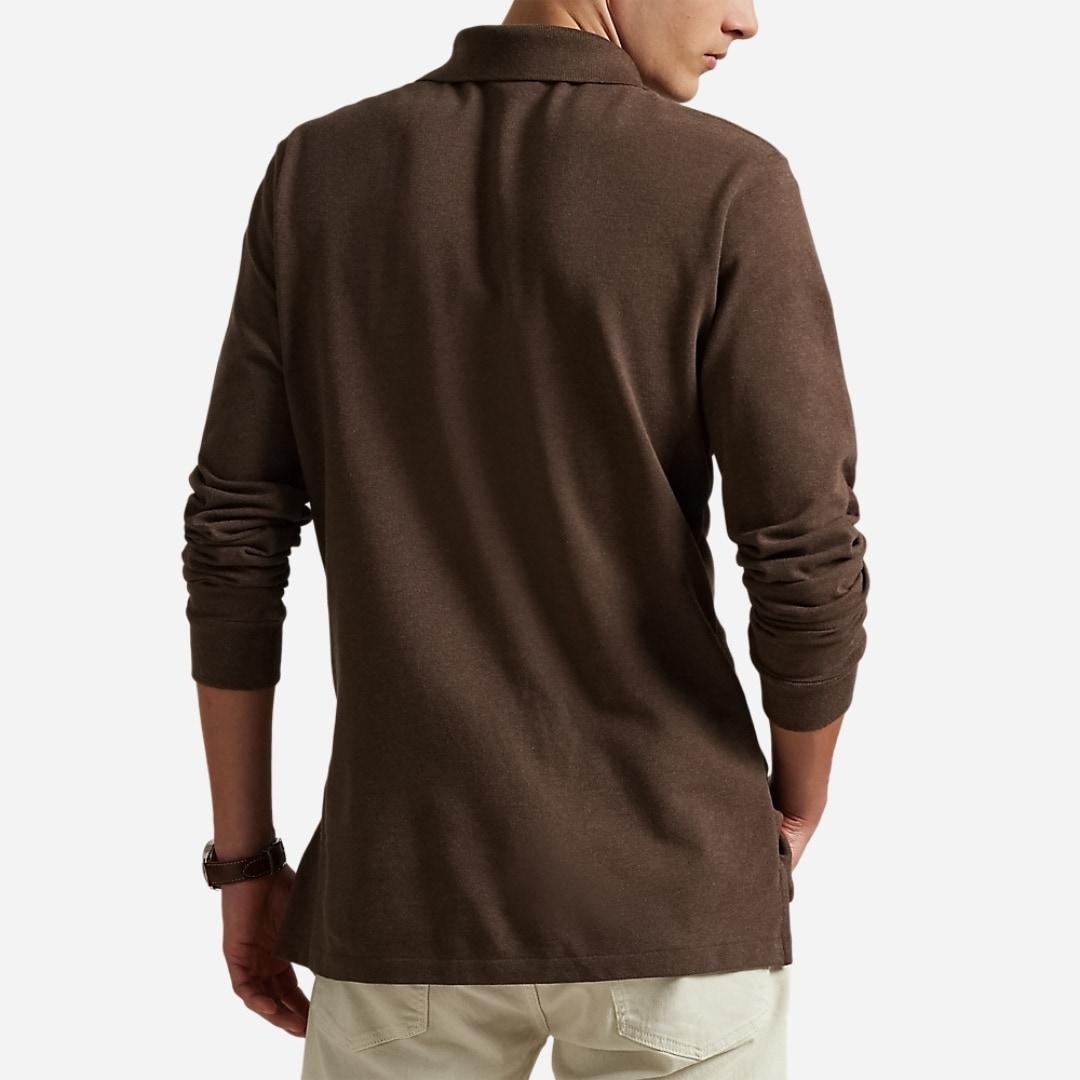 Custom Slim Fit Mesh Polo Shirt - Nutmeg Brown Heather