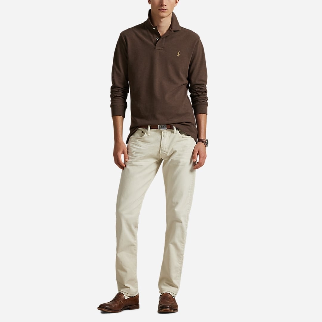 Custom Slim Fit Mesh Polo Shirt - Nutmeg Brown Heather