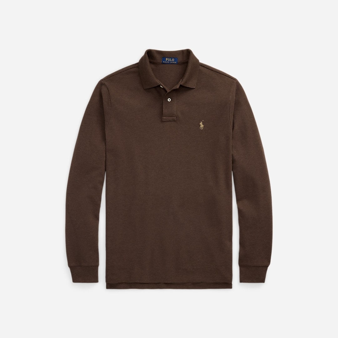 Custom Slim Fit Mesh Polo Shirt - Nutmeg Brown Heather