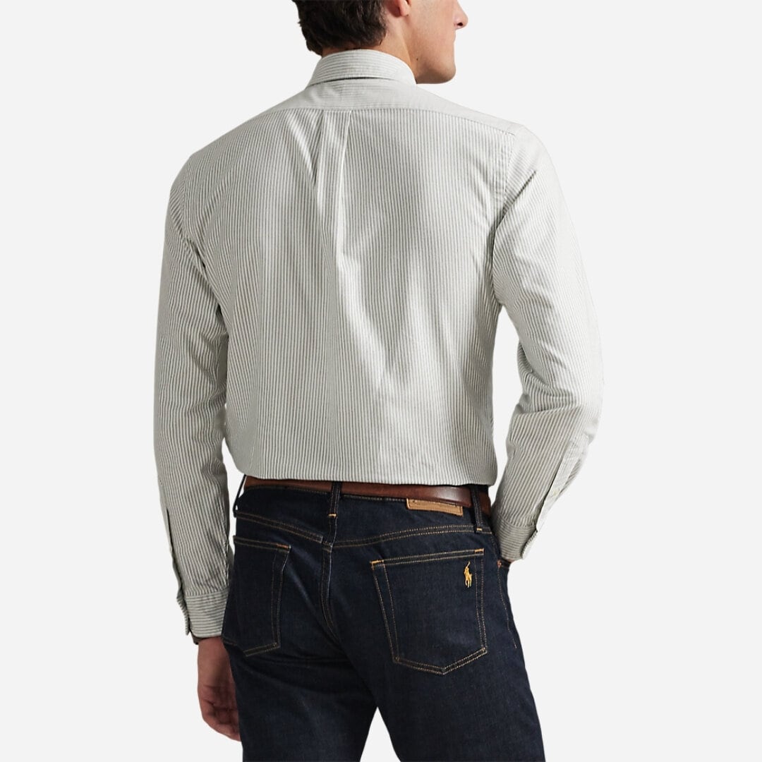 Custom Fit Striped Oxford Shirt - Shamrock/White