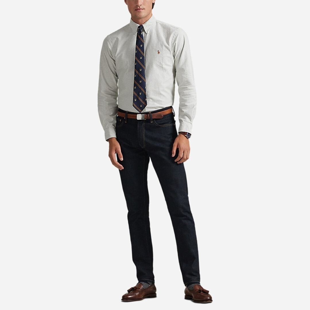 Custom Fit Striped Oxford Shirt - Shamrock/White