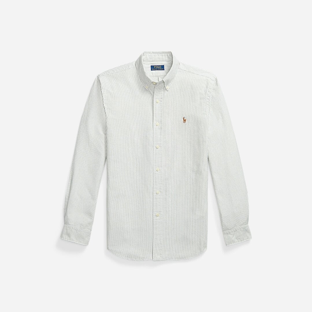Custom Fit Striped Oxford Shirt - Shamrock/White