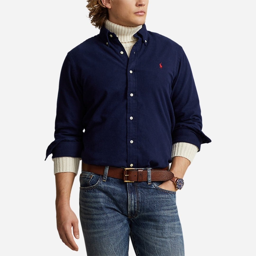 Custom Fit Brushed Flannel Shirt - Newport Navy