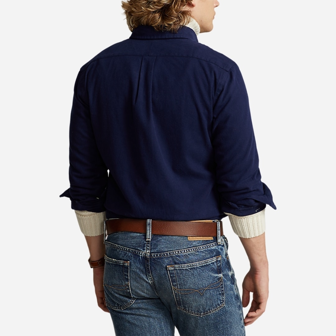 Custom Fit Brushed Flannel Shirt - Newport Navy
