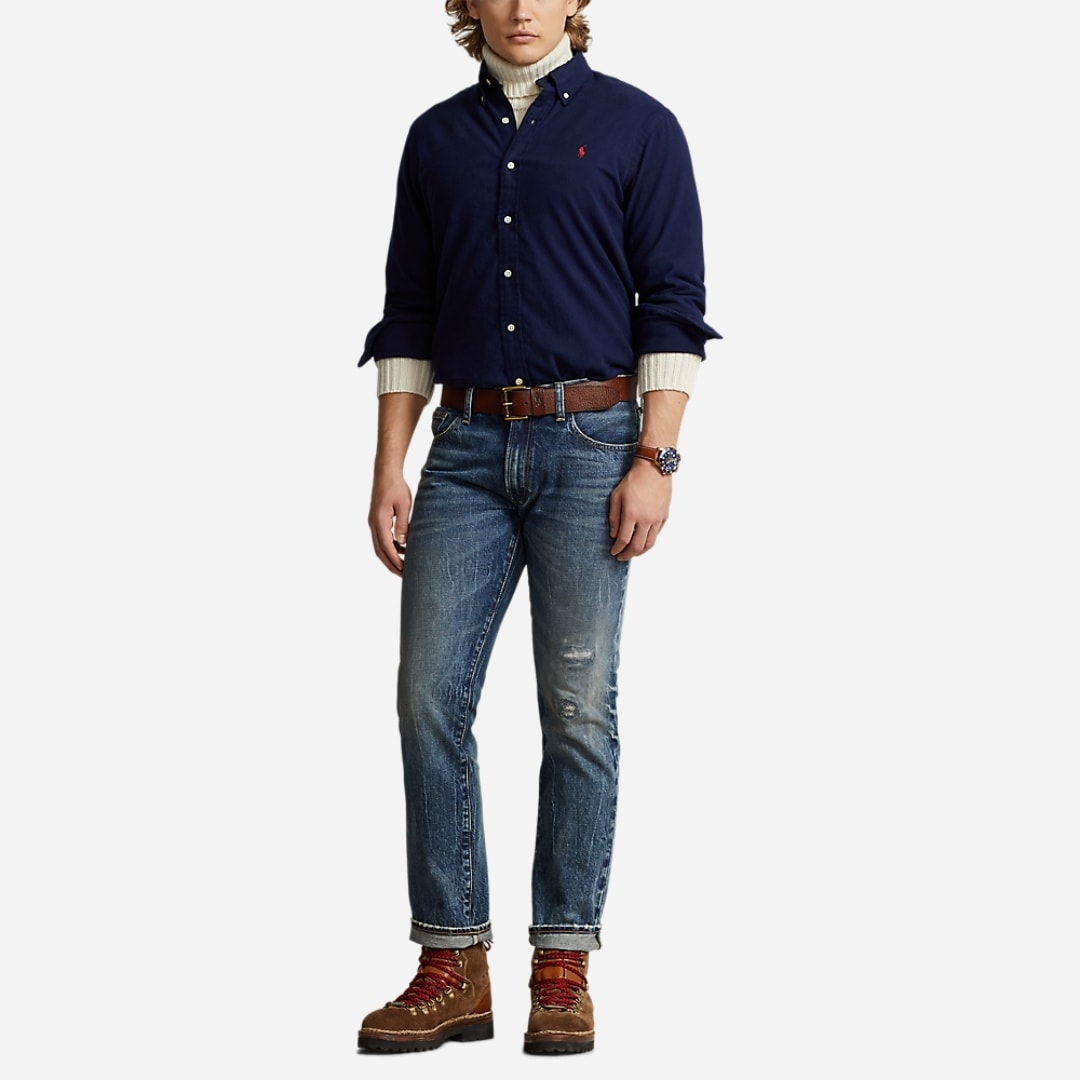 Custom Fit Brushed Flannel Shirt - Newport Navy