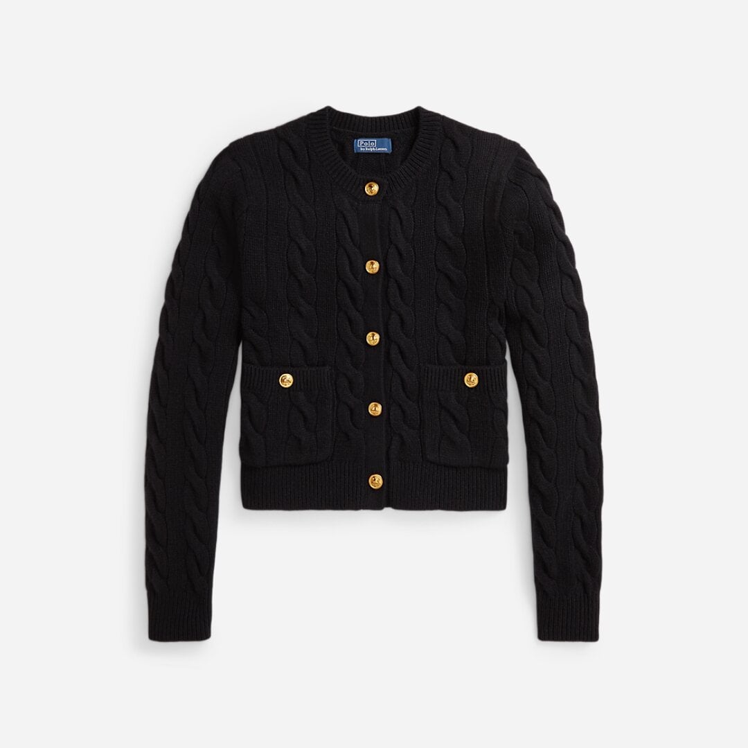 Cable Wool-Cashmere Cardigan - Polo Black