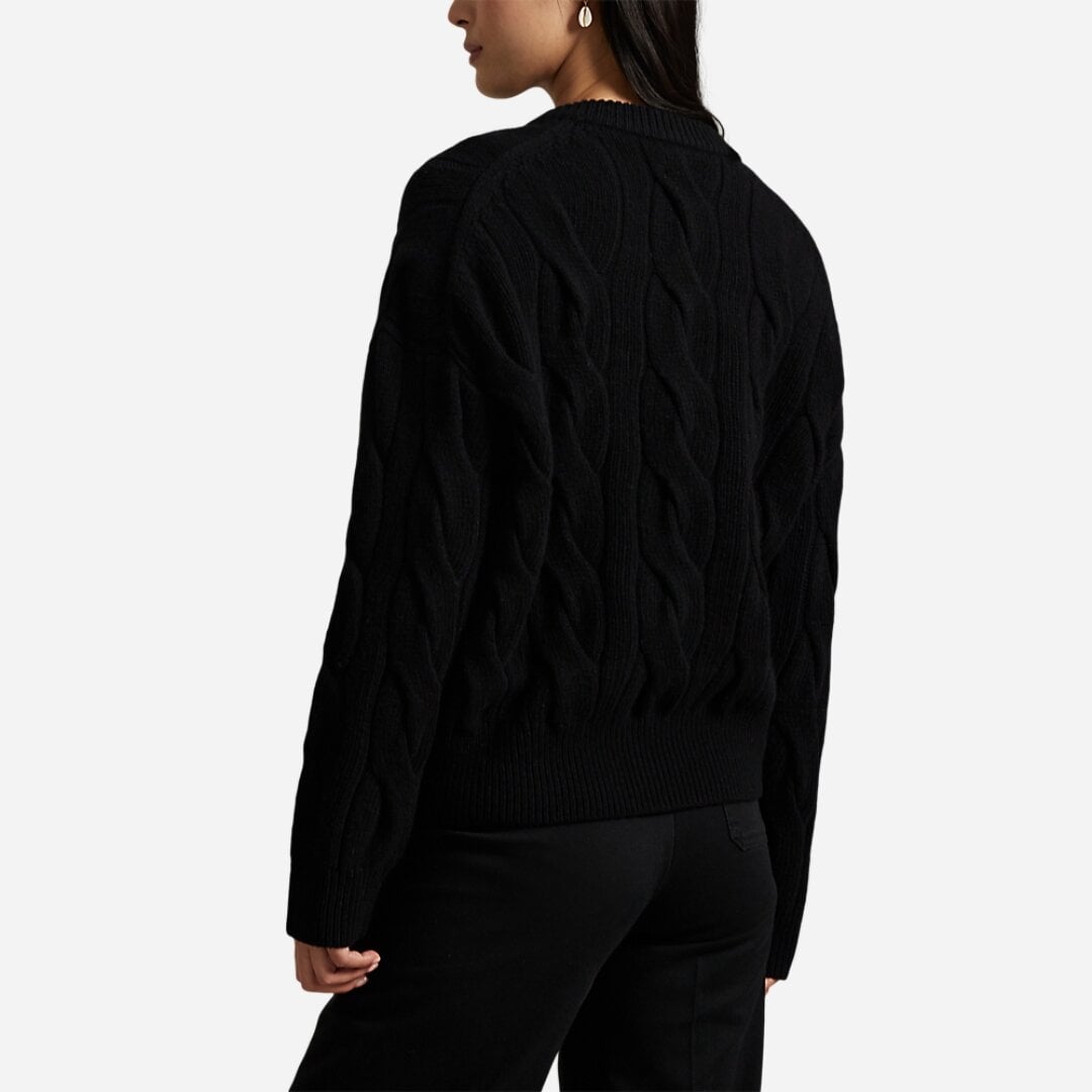 Cable-Knit Wool-Cashmere V-Neck Sweater - Polo Black