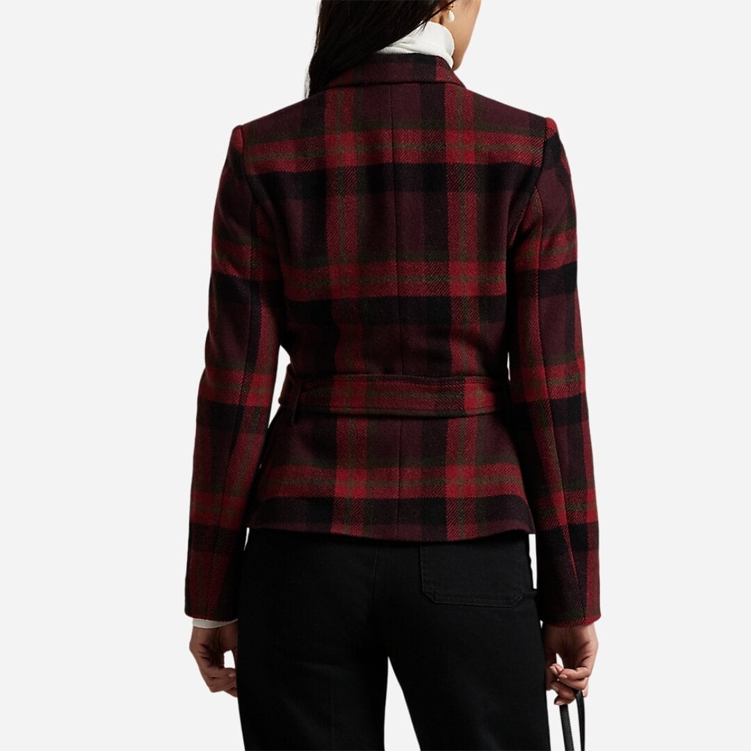 Belted Tweed Jacket - Red Multi Plaid