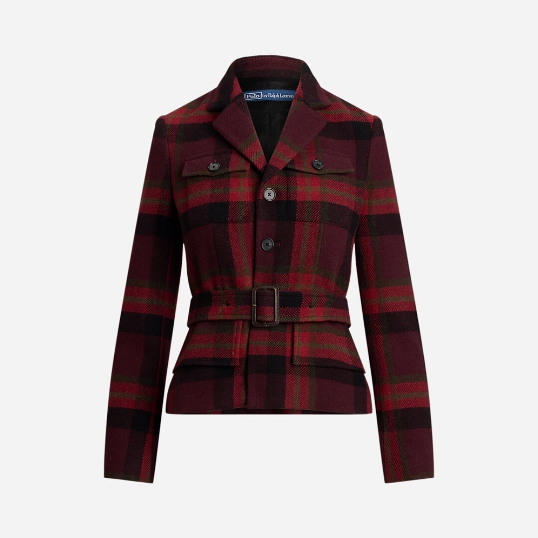Belted Tweed Jacket - Red Multi Plaid